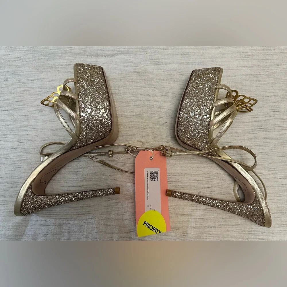Sophia Webster Mariposa Leather & Glitter Butterfly Platforms - Picture 9 of 13